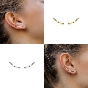 NEW Silver Round Bead Ear Climbers‎ | 18kgp S925